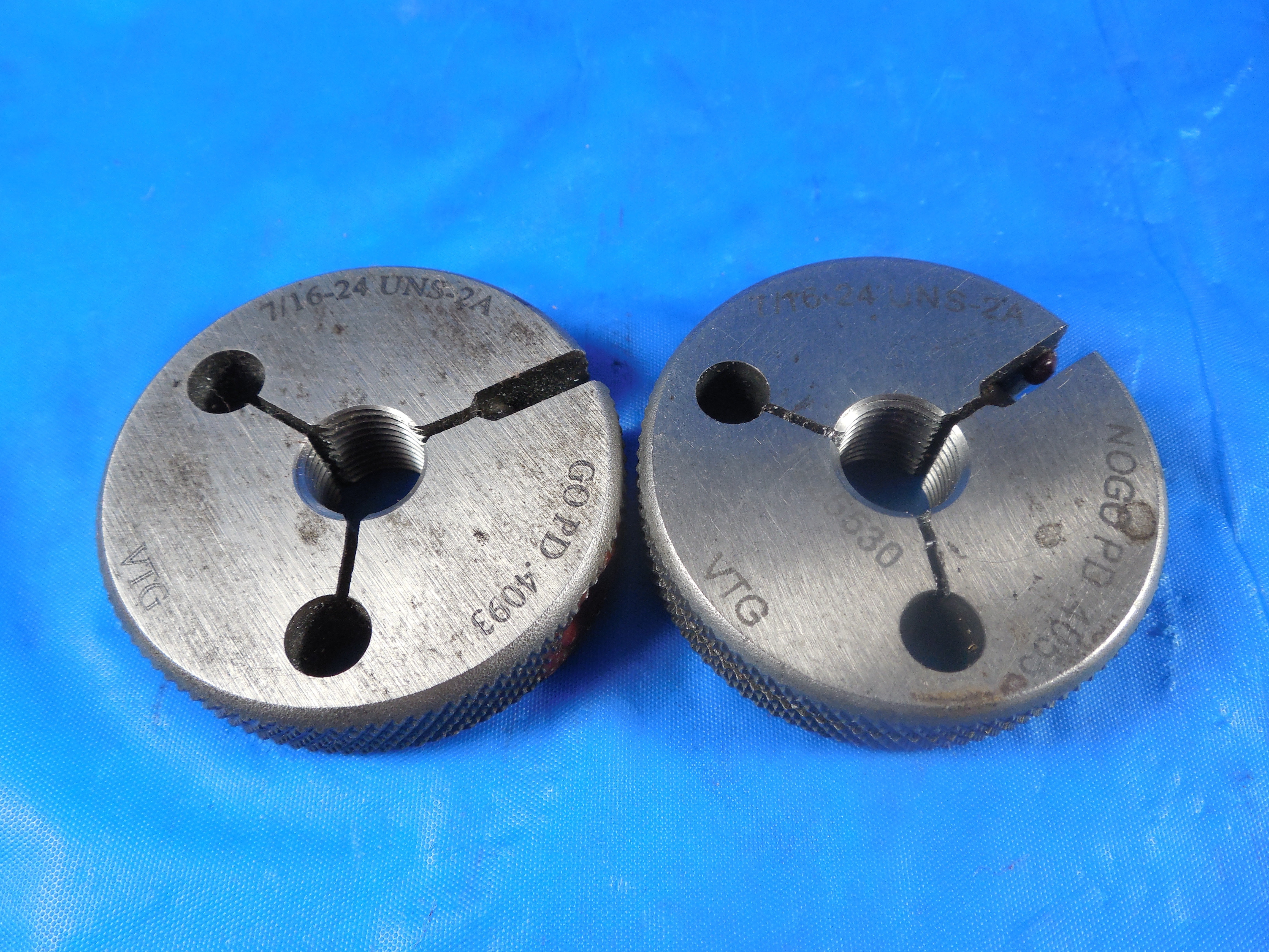 7/16 24 UNS 2A VERMONT THREAD RING GAGES .4375 GO NO GO P.D.'S = .4093
