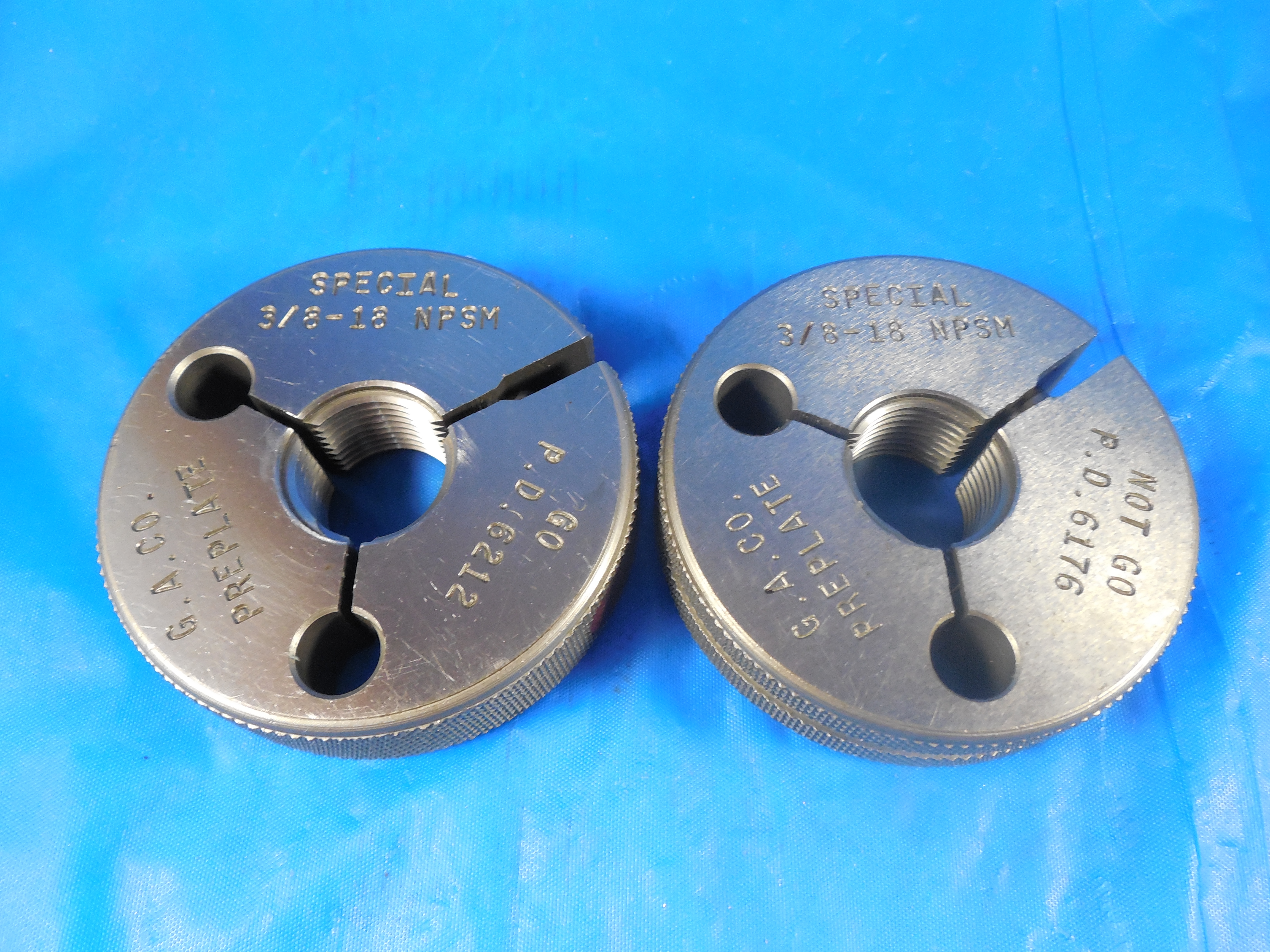 3/8 18 NPSM PREPLATE SPECIAL PIPE THREAD RING GAGES .375 GO NO GO