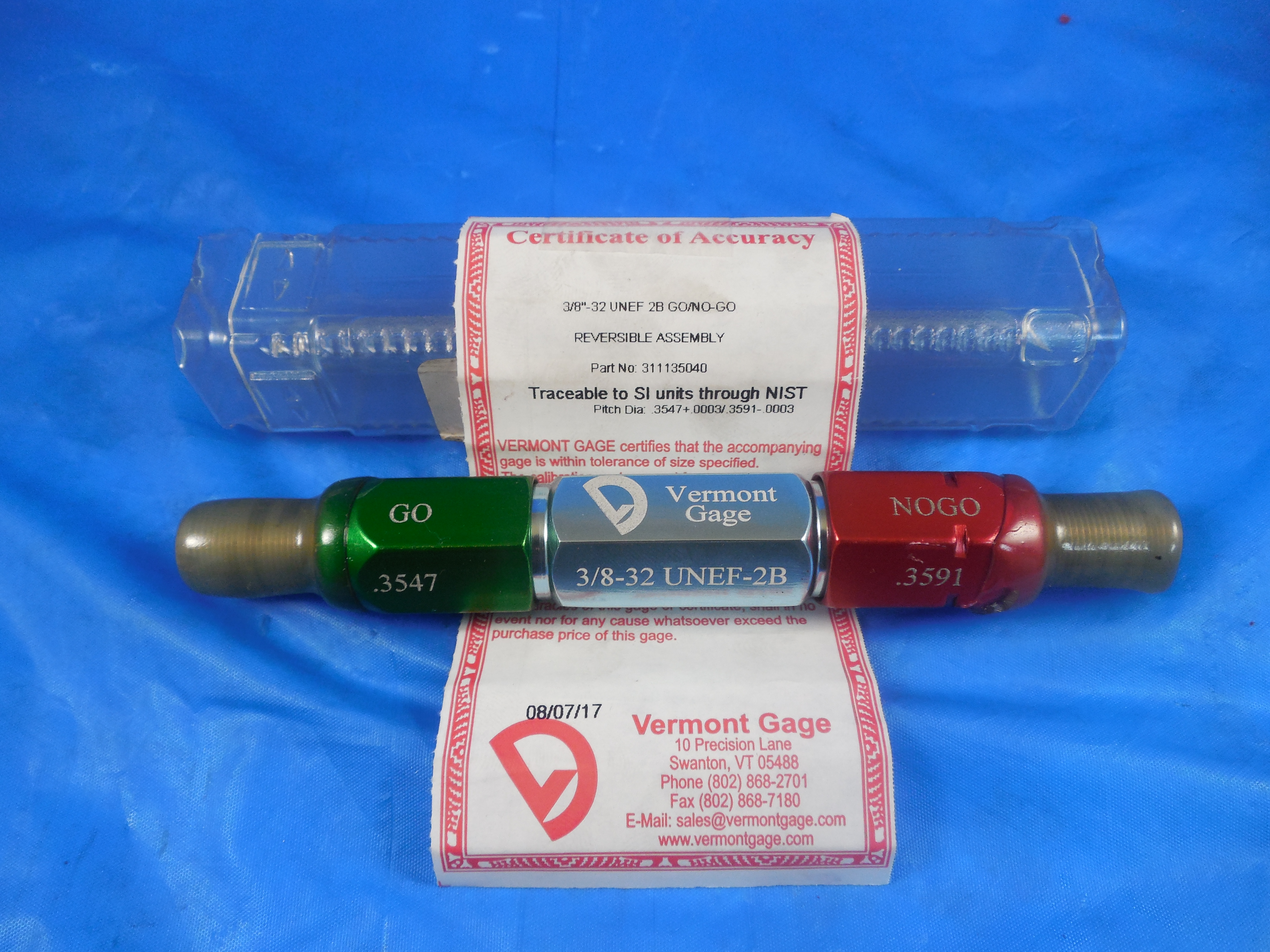 NEW 3 8 32 UNEF 2B VERMONT THREAD PLUG GAGE 375 GO NO GO P D S 