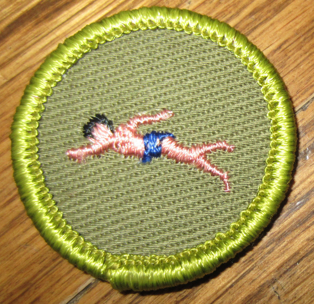 Boy Scouts Swimming Patch Merit Badge Type F Gauze Cloth Back