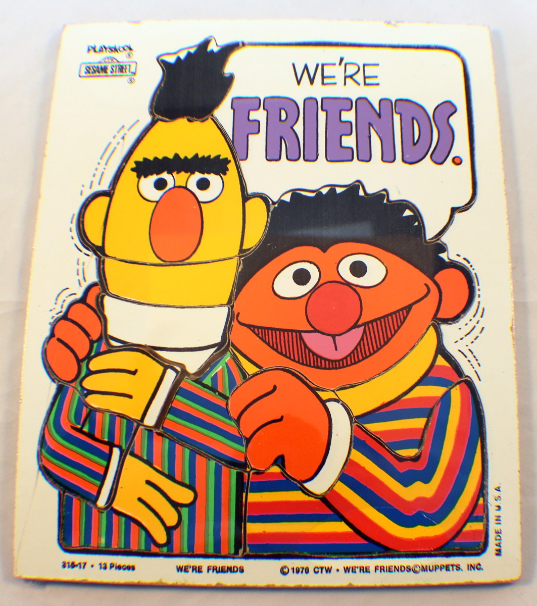 Playskool Vintage Wooden Puzzle Burt and Ernie We're Friends Best Pals
