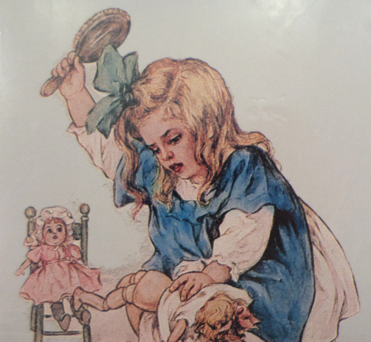 Victorian Lithografie Druck Bild Geburtstag Mädchen Mit Puppen Oma 5 X