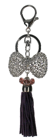 Brown Tassel and Rhinestone Bling Key Chain Fob Phone Purse Charm with Gold Tone