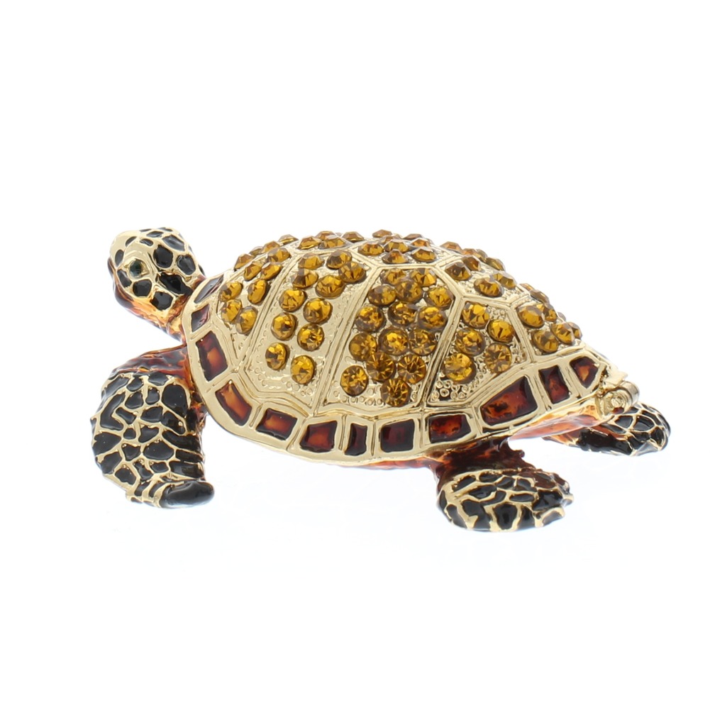 Jeweled Sea Turtle Topaz Ciel Collectible Hinged Trinket Box