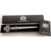 Pewter Letter Opener Celtic Shamrock Green Stone A.E. Williams British #2022