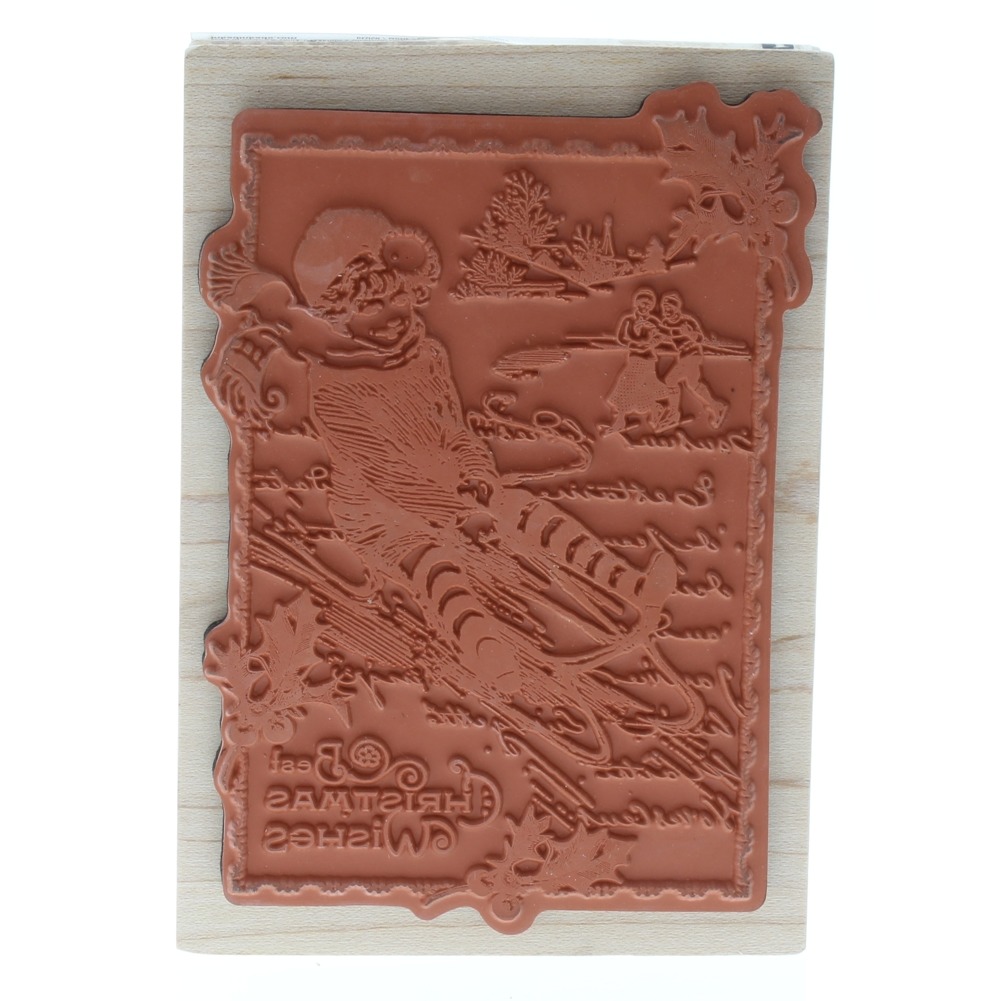 Inkadinkado Best Christmas Wishes Girl on a Sled Winter Wooden Rubber Stamp
