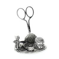 A.E. Williams Sewing Station Pewter Garden Fairy Child Thimble Scissors