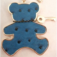 Teddy Bear Leather Key Chain Purse Charm Fob With Tassel Drop Blue