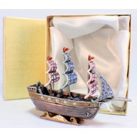 Ship Boat With Sails Rhinestone Bling Collectible Hinged Trinket Box Bhgp00100-1