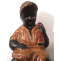 Cast Iron Bank Black Americana Boy On Chamber Pot With Watermelon