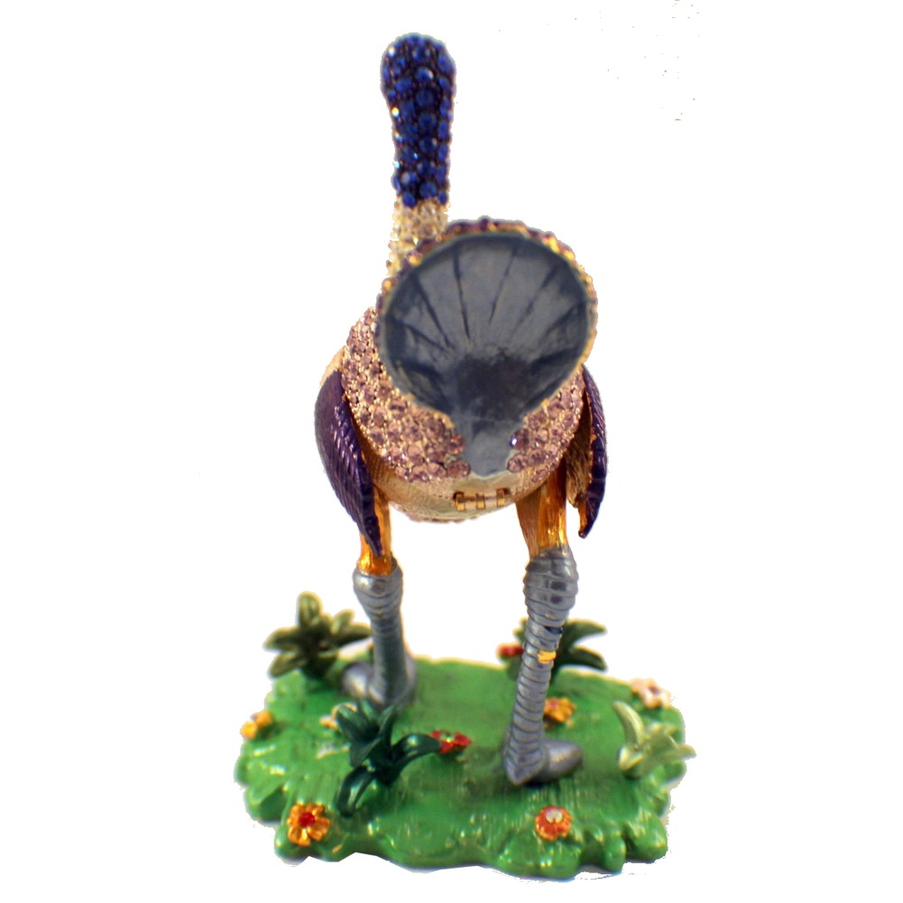 Blue Ostrich Bird Rhinestone Collectible Hinged Trinket Box