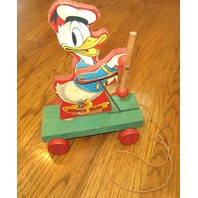 Fisher Price #400 Donald Duck & Twirling Baton FP Wooden Pull Toy