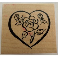 Psx C2546 1999 Rose Flower In A Sketched Romantic Heart Love Wooden Rubber Stamp