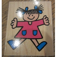 Hero Arts Little Girl Stick Figure Drawing Wooden Rubber Stamp