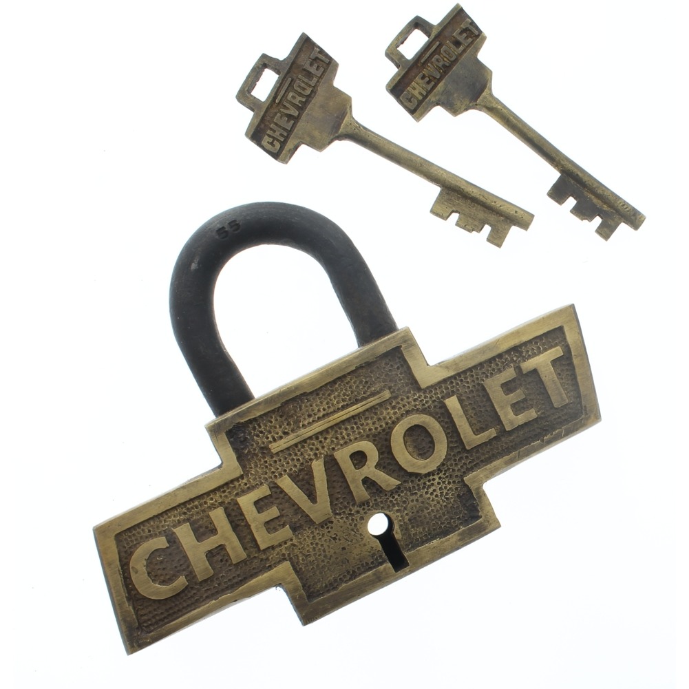 Cast Iron Working Padlock Chevrolet Lock W/2 Keys Free Ship