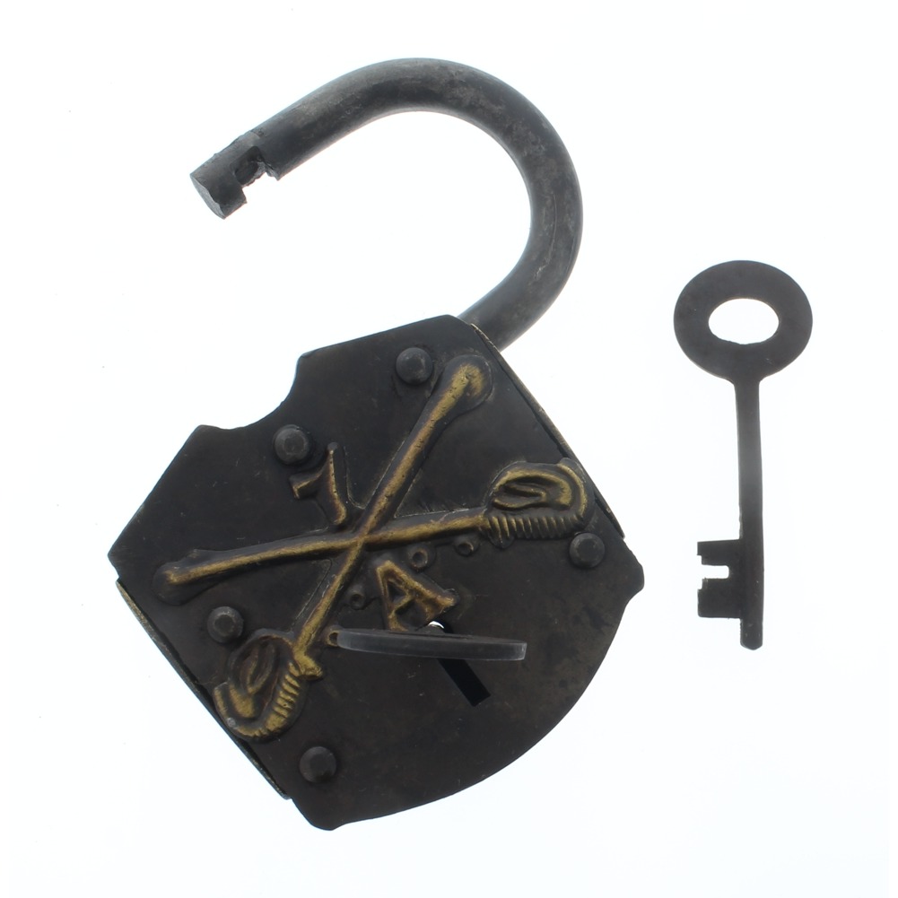 Cast Iron Working Padlock 7th Calvary Ammo Box Lock W/2 Keys Free Ship