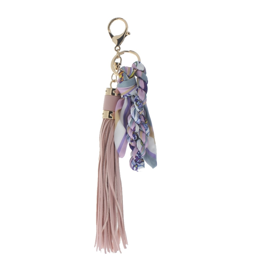 Key Chain Fob Phone Purse XL Charm Scarf Tie Braid and Pink Tassel