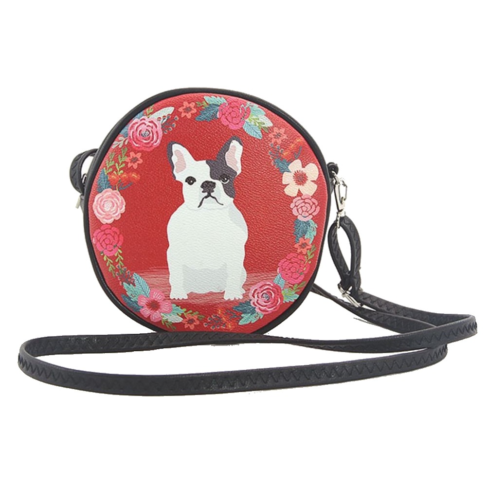 Ashley M French Bulldog Puppy Dog Round Cross Body Shoulder Bag Handbag Purse