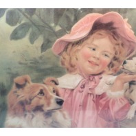 Victorian Lithograph Print Picture Her New Love Girl With Puppy And Dog 12X16