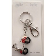Rhinestone Bling Scooter Bike in Red Charm Key Chain purse Fob