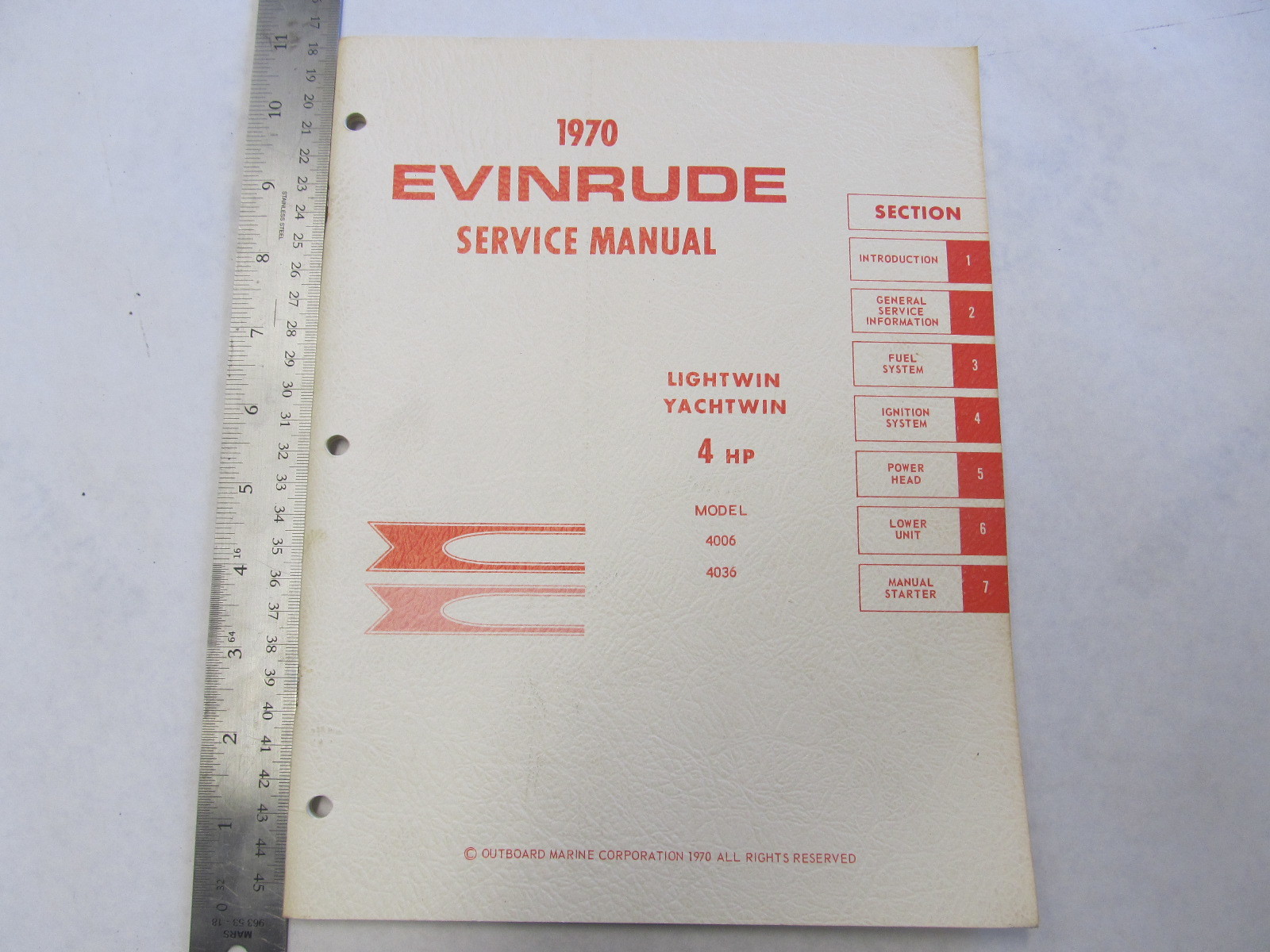 1970 Evinrude Outboard Service Manual 4 HP Lightwin Yachtwin