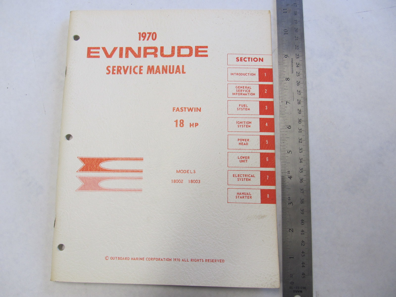1970 Evinrude Outboard Service Manual 18 HP Fastwin 18002 18003