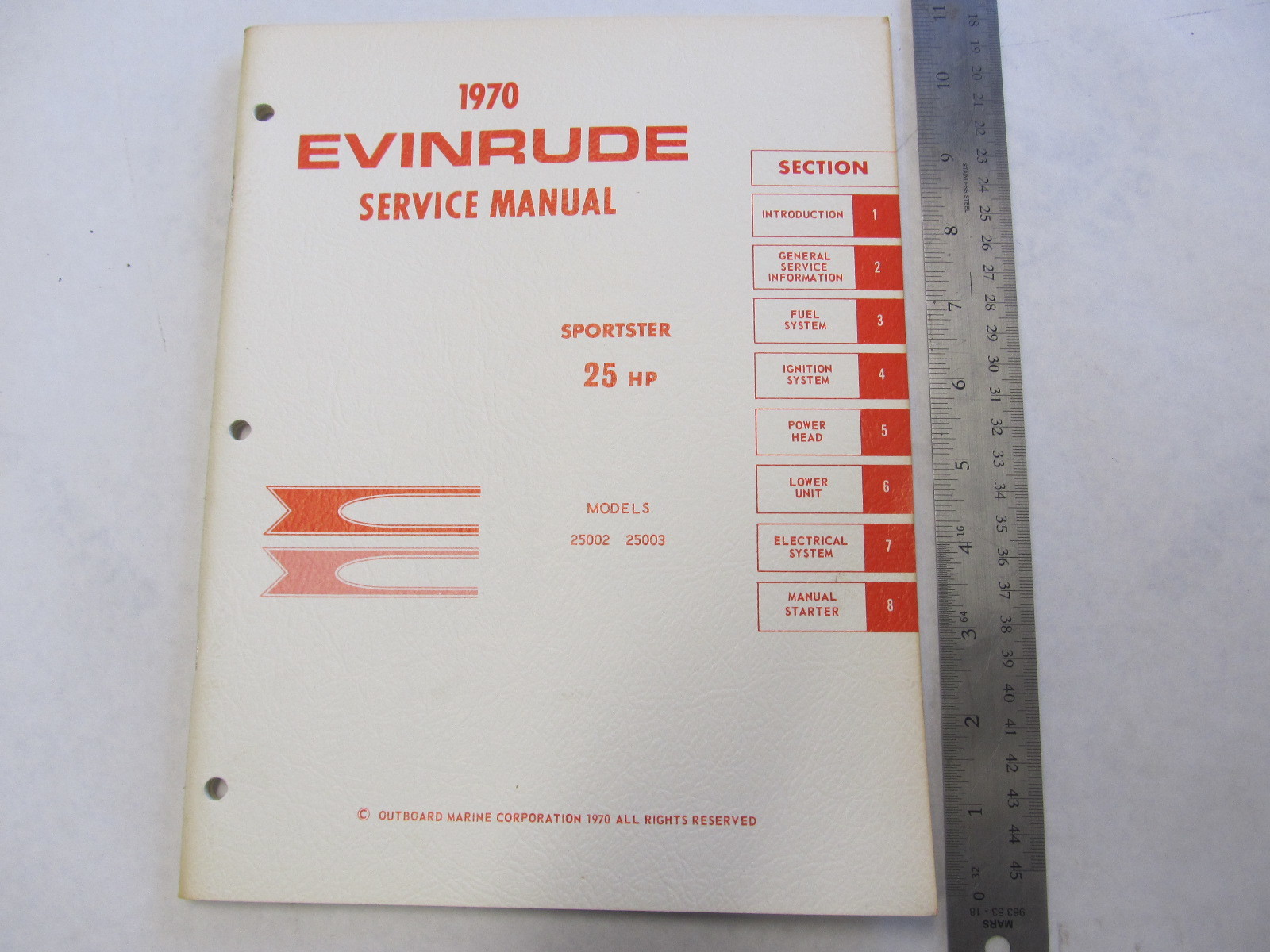 1970 Evinrude Outboard Service Manual 25 HP Sportster 25002 25003