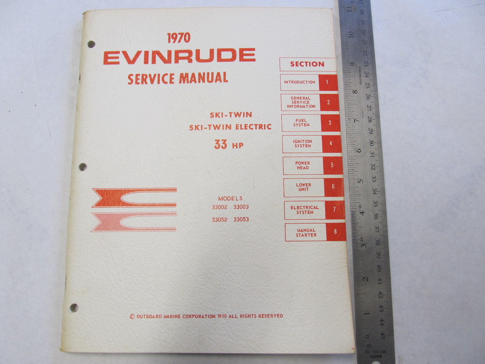 1970 Evinrude Outboard Service Manual 33 HP Ski-Twin / Ski-Twin Electric