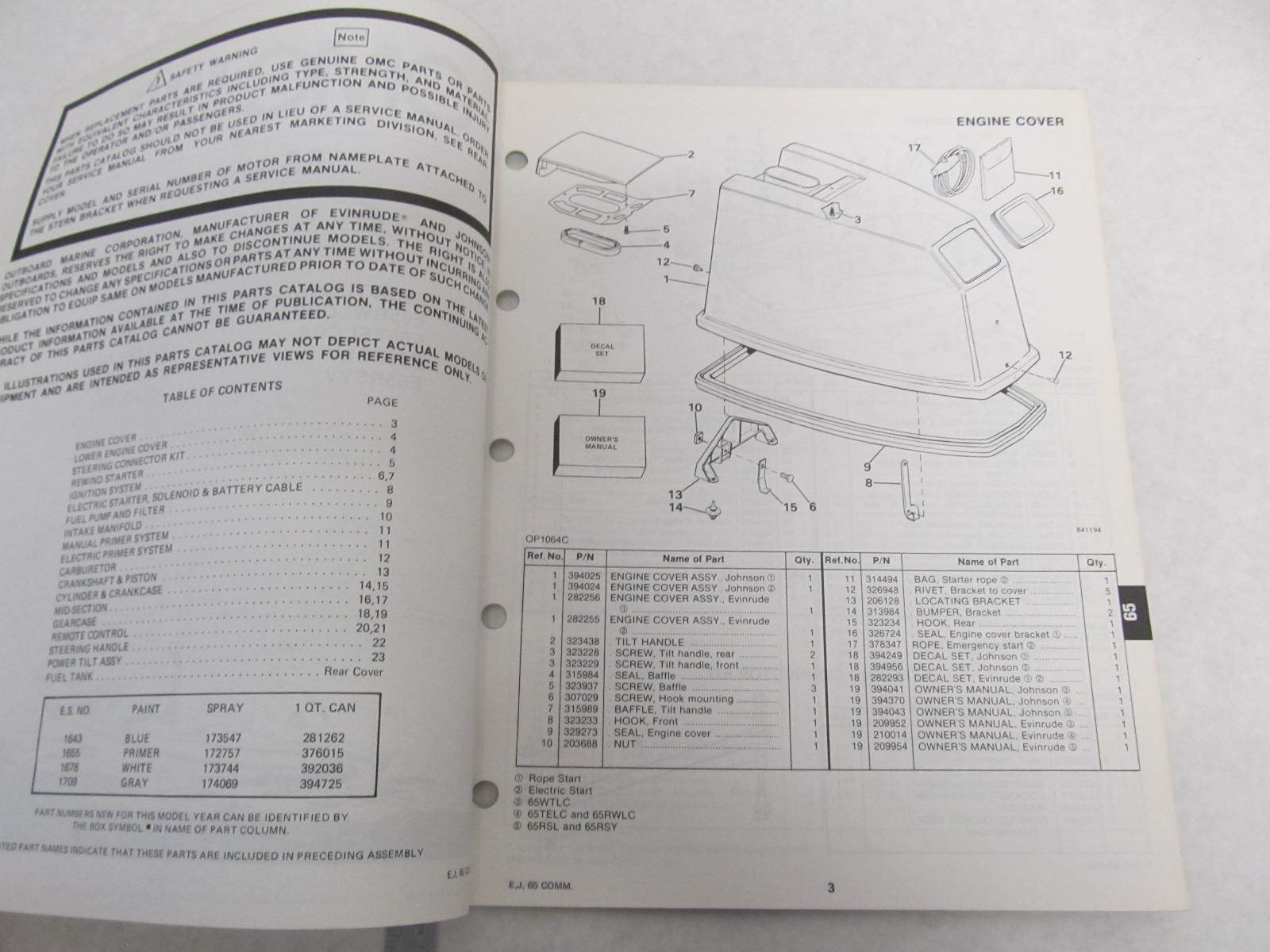 395066 OMC Evinrude Johnson 1984 Outboard 65 HP Commercial Parts