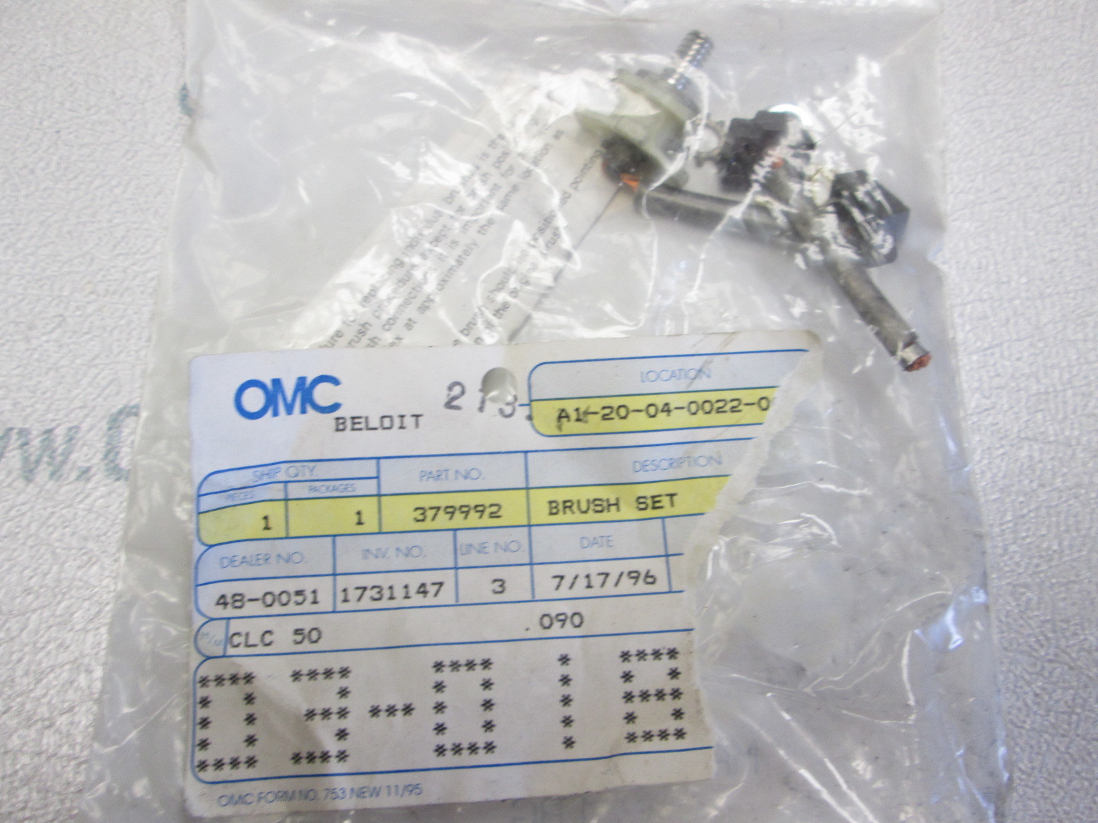 0379992 379992 OMC Evinrude Johnson Prestolite Starter Brush Set