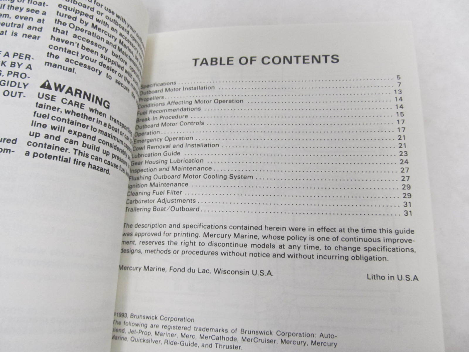 ... Mercury Outboard Operation & Maintenance Manual 4 & 5 HP 4 Sailpower