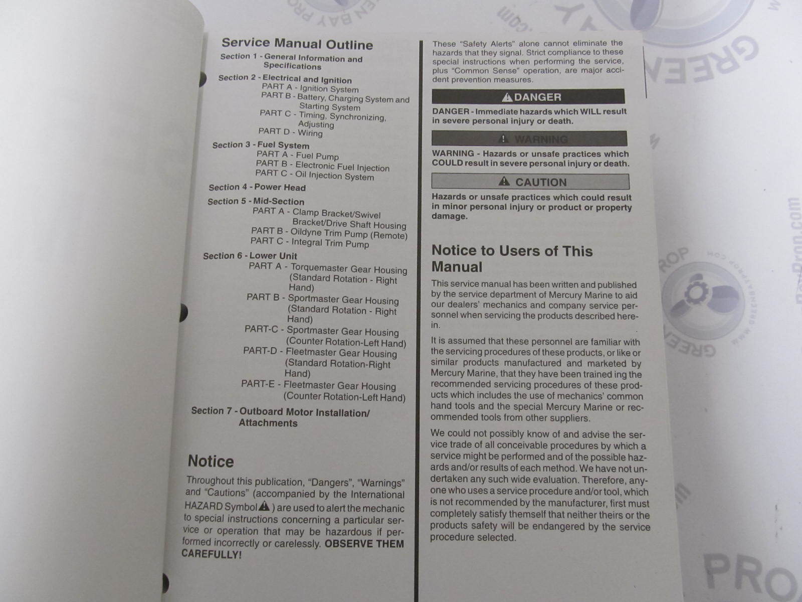 ... 90-849372 797 Mercury Mariner Outboard Service Manual 300 HP EFI 3.0L ...