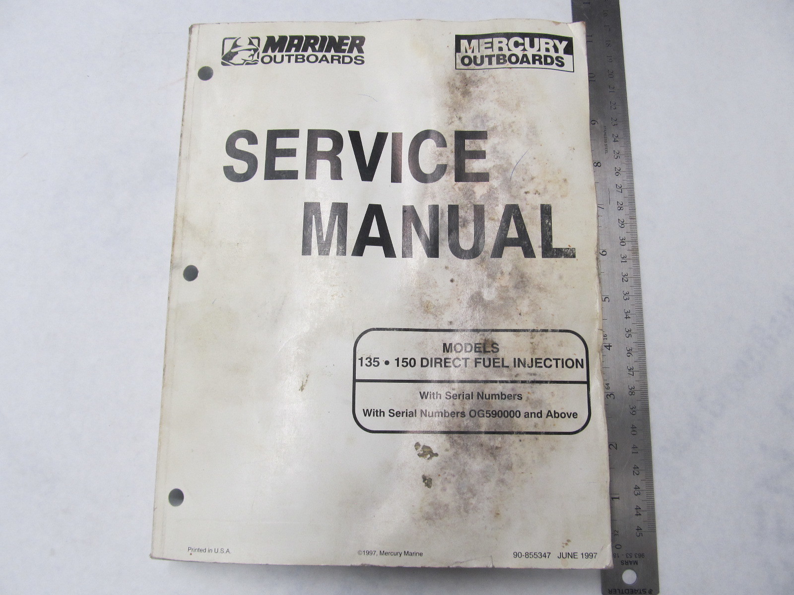 90-855347 Mercury Mariner Outboard Service Manual 135 HP150 Direct Fuel