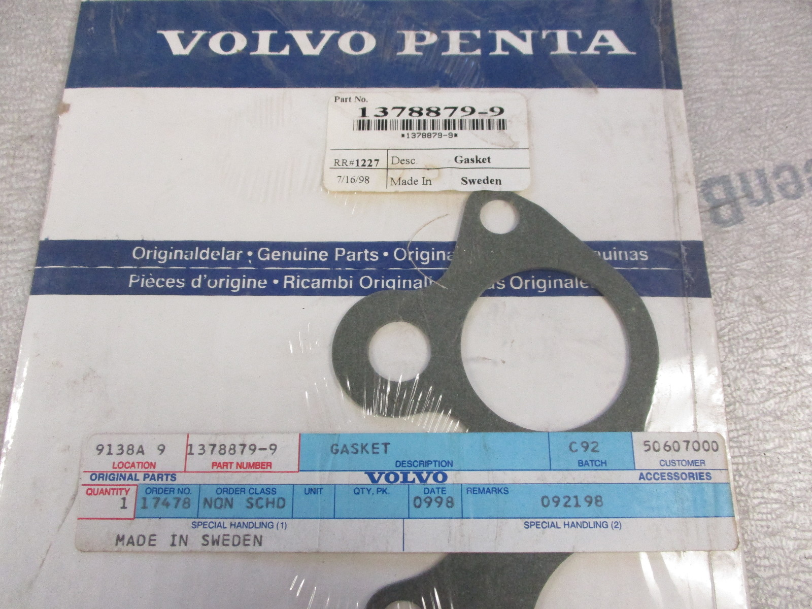 1378879-9 Volvo Penta Stern Drive Valve Cover Gasket OEM New