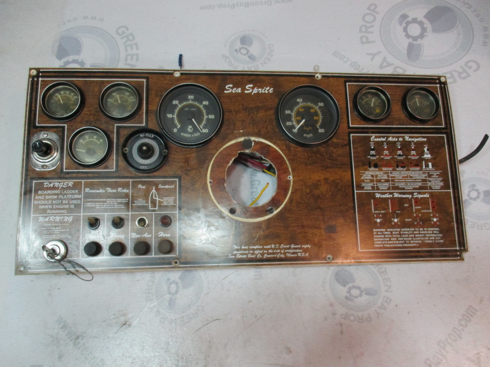 Sea Sprite Continental Mark III Boat Dash Panel Gauge Cluster 24"x 11"