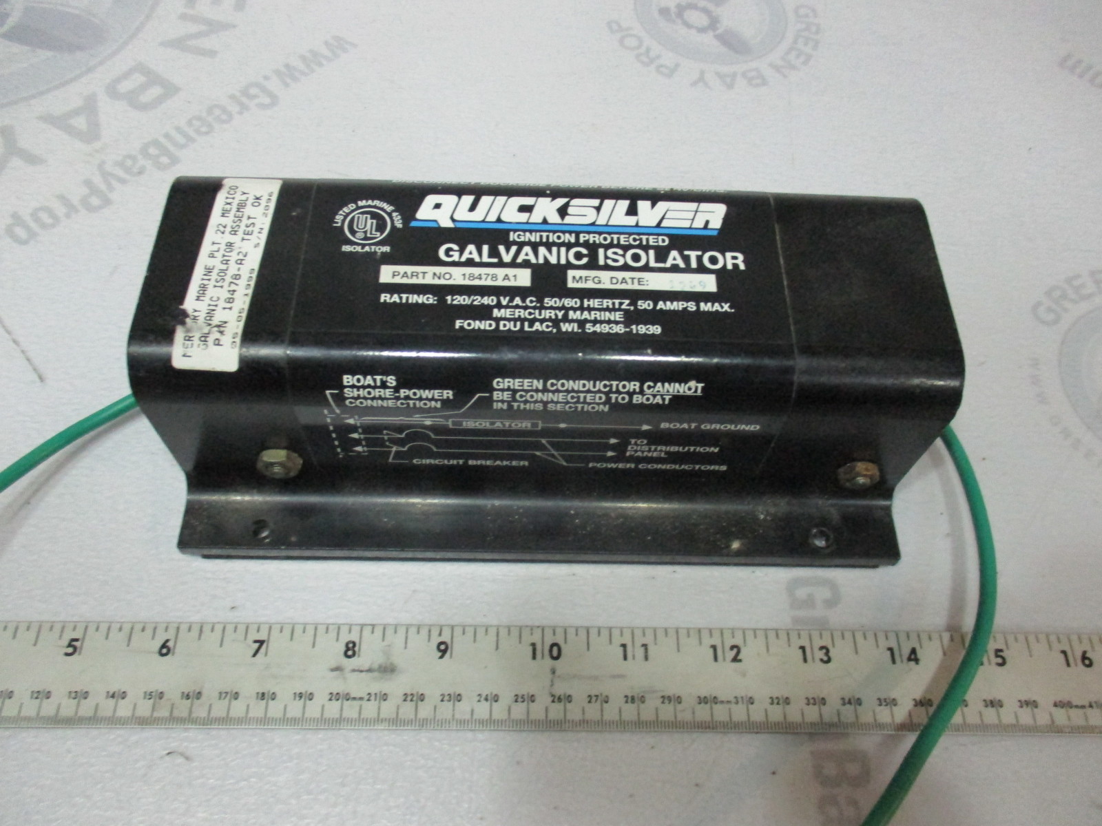 MERCURY 18478A1 Boat Galvanic Isolator 50 AMP 115/230V 50/60Hz Green Bay Propeller & Marine