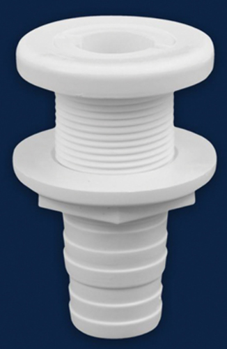 ATTWOOD THRU HULL CONNECTOR, WHITE-1-1/8" to 1-1/4" ID x 3-1/4"