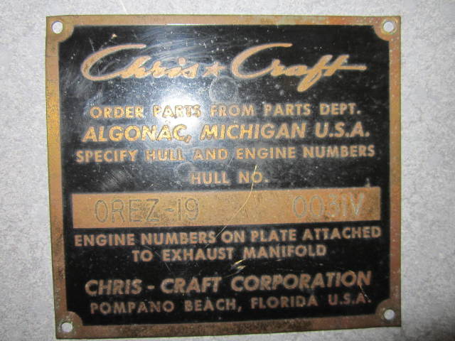 1971 Chris Craft Boat Hull Number Brass Plate 0REZ-19 0031V