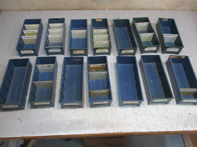 Lot of 14 Blue Plastic Parts Storage Bins 5 W x 12 L x  3 1/4 H Maximize Space