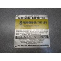 1990 Regal Valanti 200 Boat Coast Guard Max Capacity Plate