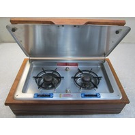 Vintage Kenyon Marine Homestrand Boat 2 Burner Alcohol Stove Top Wood Case SST Cover