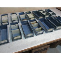 Lot of 14 Blue Plastic Parts Storage Bins 5 W x 12 L x  3 1/4 H Maximize Space