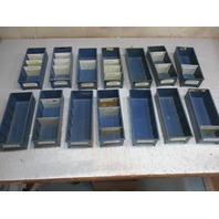 Lot of 14 Blue Plastic Parts Storage Bins 5 W x 12 L x  3 1/4 H Maximize Space