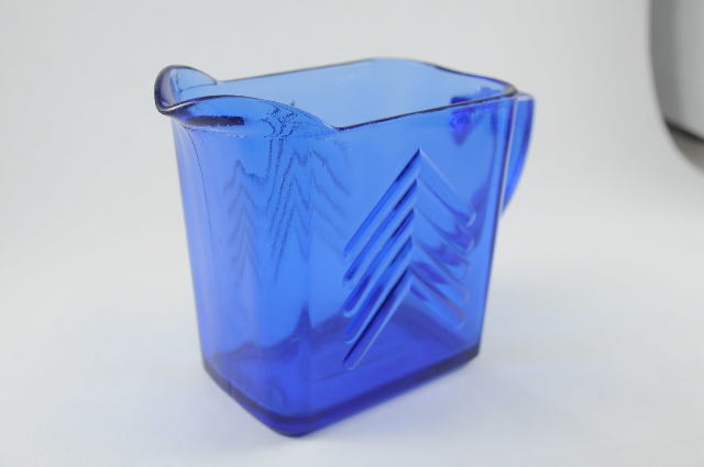 Cobalt Blue Chevron Depression Glass Pitcher Creamer by Hazel Atlas Art Deco Vtg