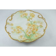 Coronet Limoges France Handpainted Plate Signed Gold Trim Yellow Flowers 8.75"