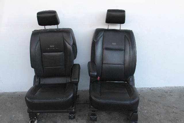 Infiniti QX56 08-10 Front Seat Set Right/Left Passenger/Driver Black Leather, A651, OEM, 2008, 2009, 2010