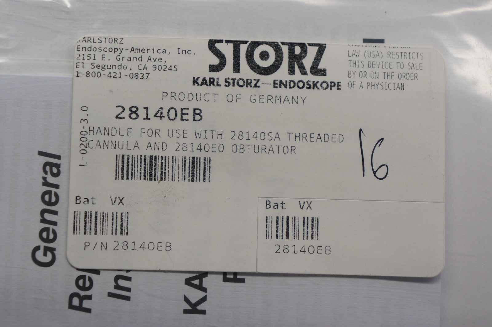Karl Storzz 28140EB Dilator With Integrated Handle, Short, Diameter 6 mm