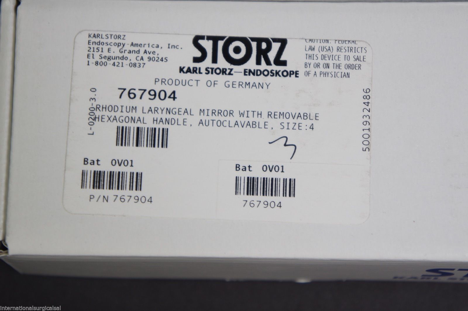 Karl Storz 767904 Rhodium Laryngeal Mirror With Removable Hezagonal Handle Size4