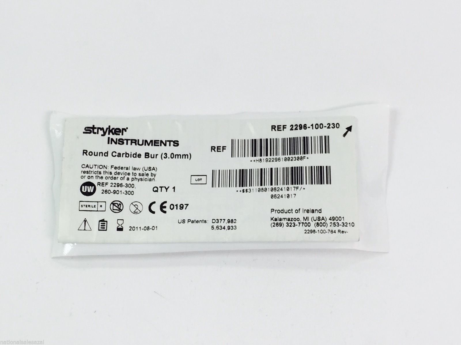 2296-100-230 ~ Stryker Round Carbide Bur 3.0mm (x)