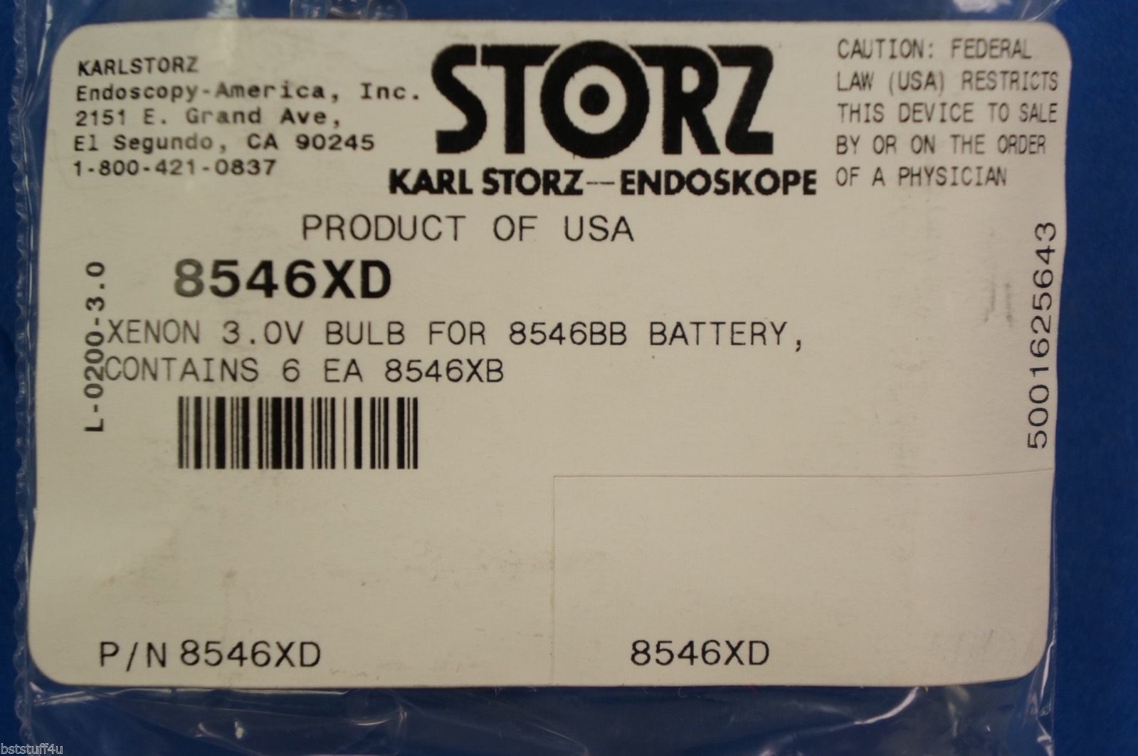 Karl Storz 8546XD Xenon 3.0V Bulb For 8546BB Battery Contains 6 EA 8546XB